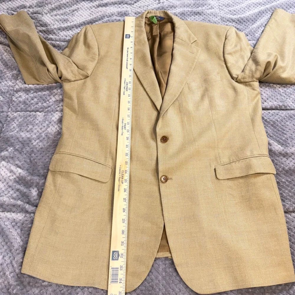 Brooks Brothers 346 Mens 46L Silk Wool Blend Blazer Sport Coat Tan 2 Button